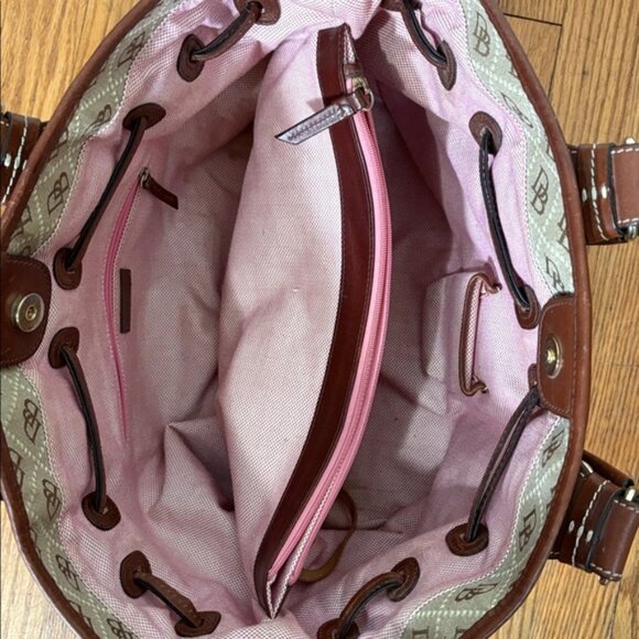 Vintage Dooney & Bourke Monogram Chiara Tote Bag Purse Brown - Picture 9 of 16